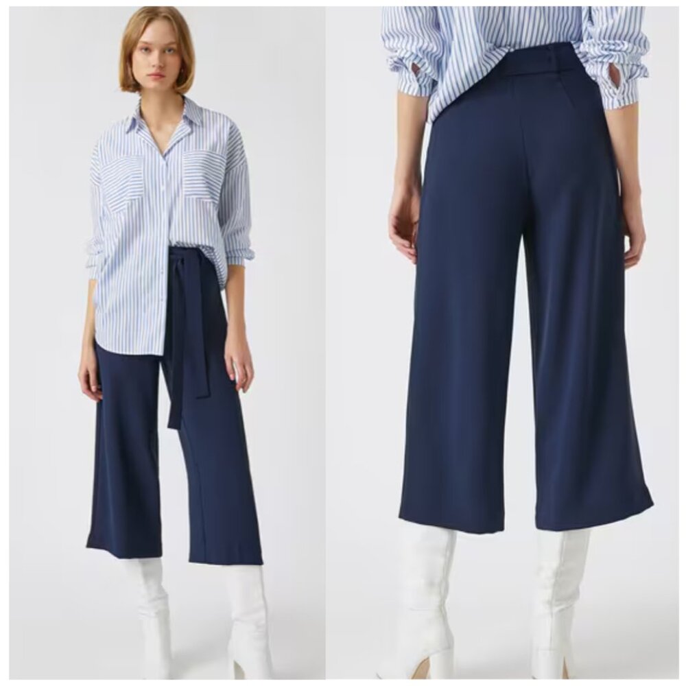 Vvince Camuto NWT navy garden romance wide leg high rise cropped pants sz2